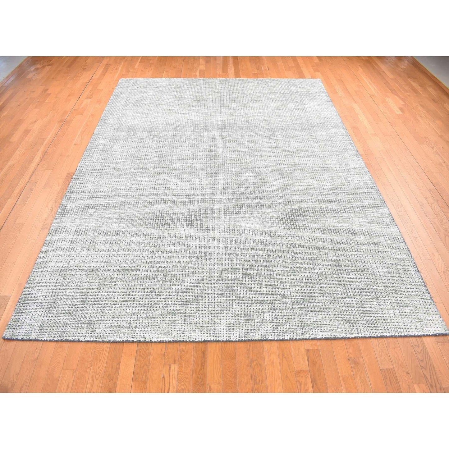 9'1"X12'1" Green Modern Design Wool And Art Silk Hand Loomed Rug