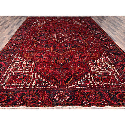 9'7"X12'6" Dutch Tulip Red Semi Antique Hand Knotted Heris Shiny Wool Rug