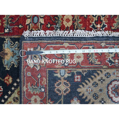 2'7"X6' Yale Blue Karjihooz Geometric Design Hand Knotted Wool Runner Rug