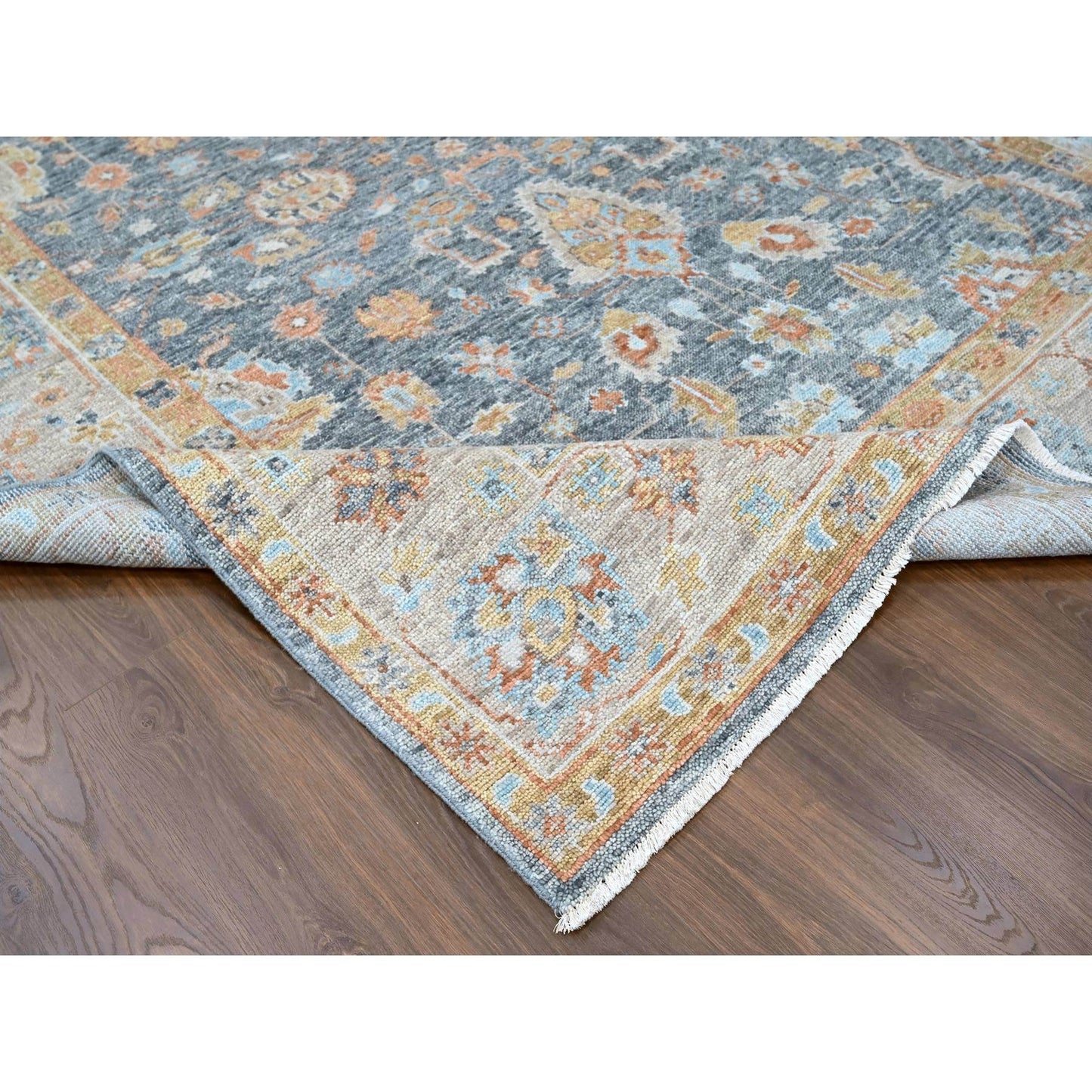 8'10"X12' Lead Gray Oushak Design Hand Knotted Pure Wool Oriental Rug
