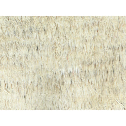 10'1"X14'1" Beige Undyed Natural Wool Hand Knotted Shaggy Moroccan Rug
