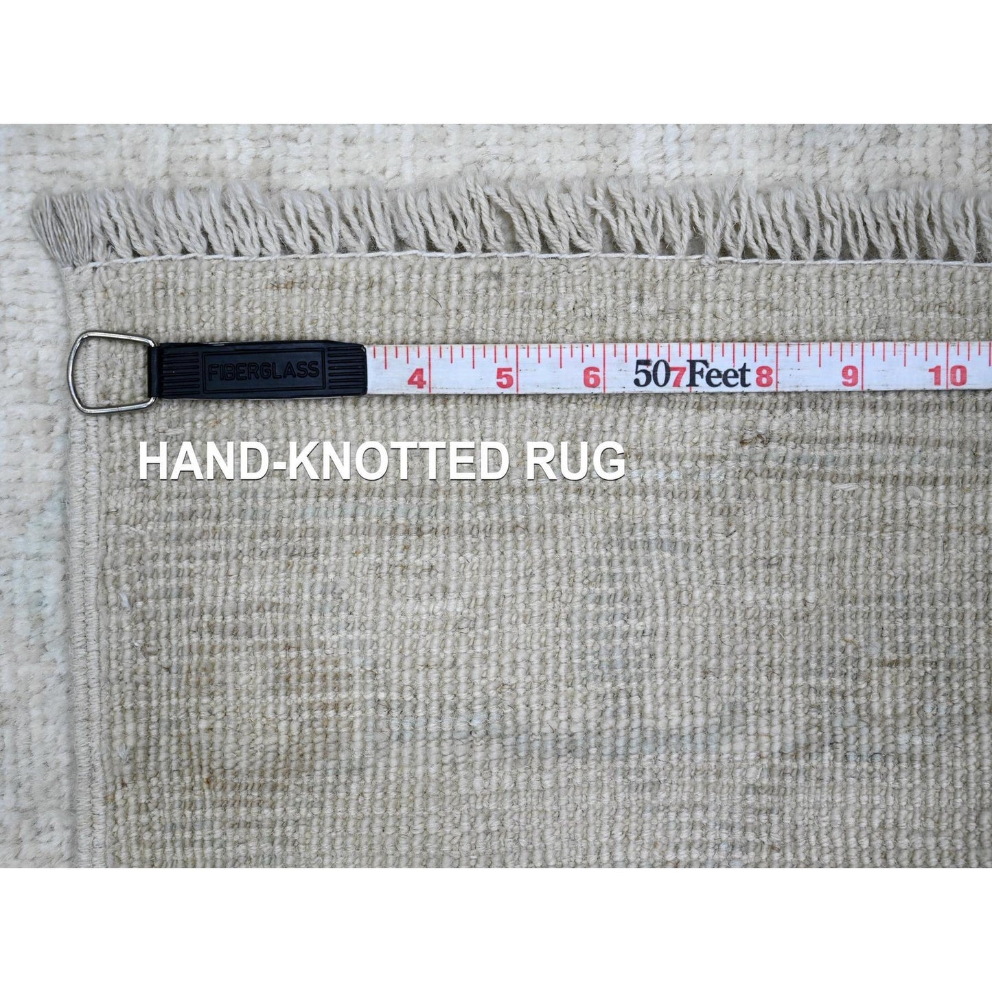 2'8"X9'8" White Hand Knotted Angora Oushak Leaf Design Wool Runner Rug