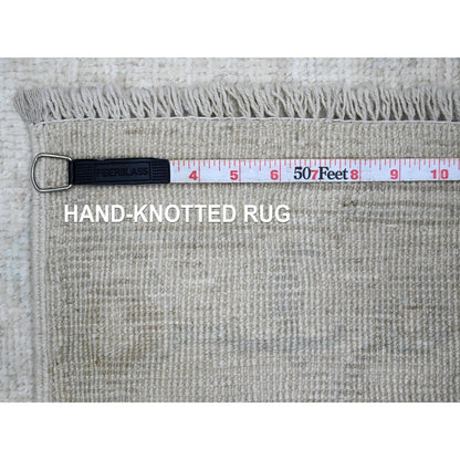 2'8"X9'8" White Hand Knotted Angora Oushak Leaf Design Wool Runner Rug