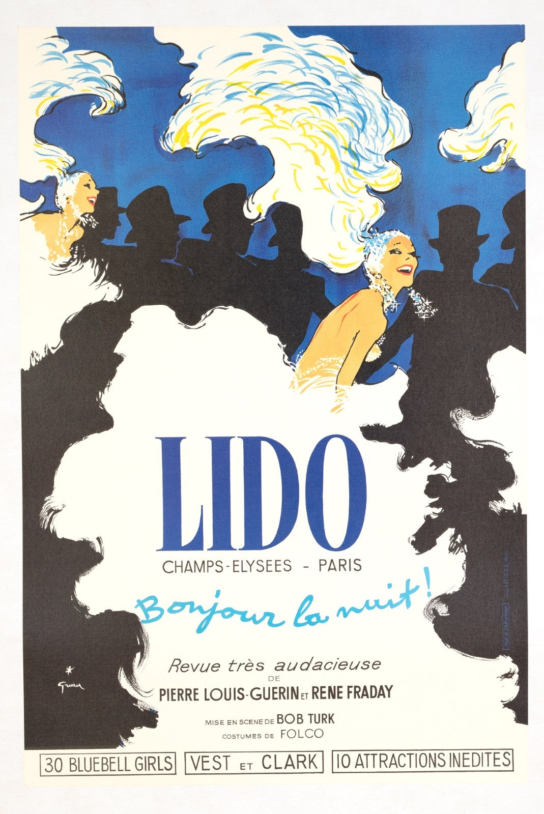 Lido By Rene Gruau Bonjour La Nuit On Linen Excellent A Condition