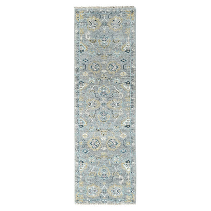 2'7"X8'5" Fossil Gray Oushak Design Hand Knotted Pure Wool Runner Rug