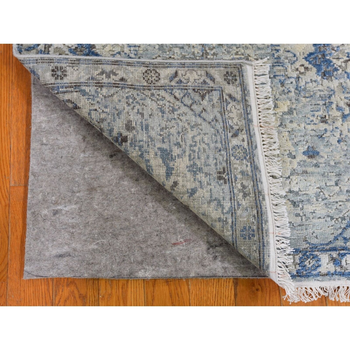 2'6"X6' Distressed Oushak Pure Silk - Text Wool Wide Runner Hand Made Rug