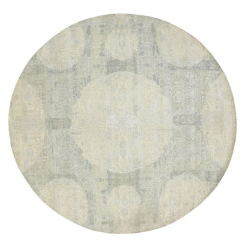 10'X10' Oyster White Jewelry Design Wool And Silk Hand Knotted Round Rug
