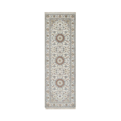 2'7"X8' Ivory Nain Medallion Design Hand Knotted Wool And Silk Runner Rug