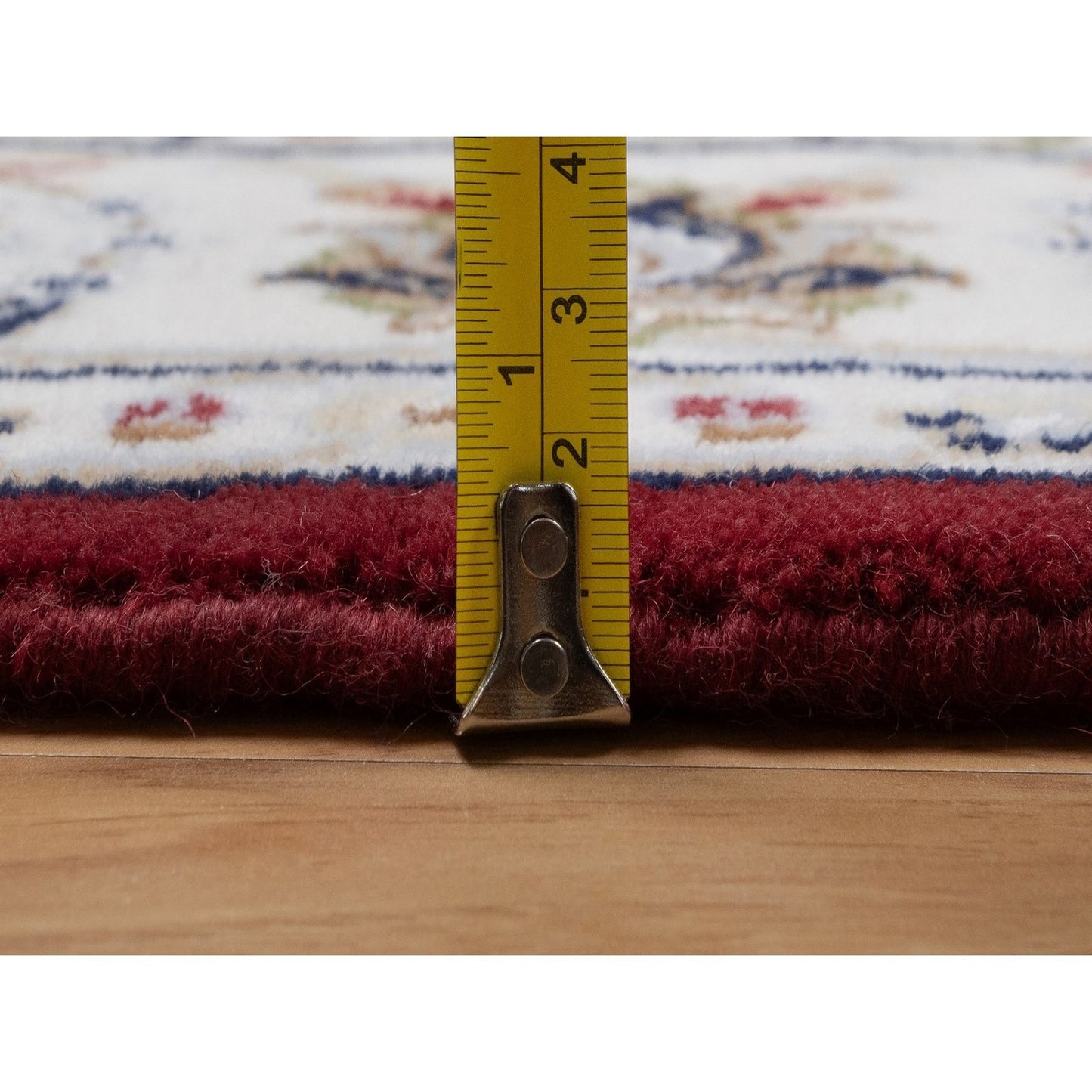 4'X6'1" Red Nain With Flower Pattern Wool And Silk Hand Knotted Rug