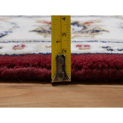 4'X6'1" Red Nain With Flower Pattern Wool And Silk Hand Knotted Rug