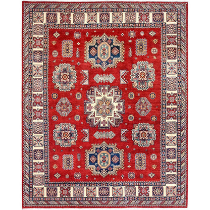 8'2"X10' Red Special Kazak Large Elements Hand Knotted Oriental Wool Rug
