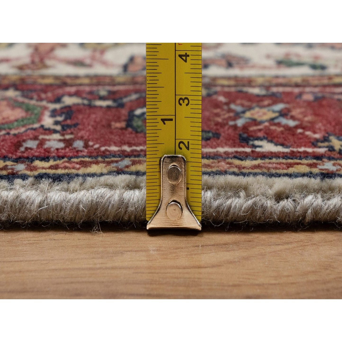 2'5"X10'1" Ivory Wool Rug Antiqued Heris Recreation Hand Knotted Runner