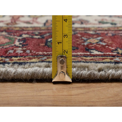 2'5"X10'1" Ivory Wool Rug Antiqued Heris Recreation Hand Knotted Runner