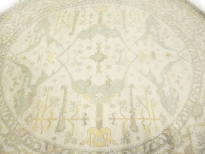 Handmade Cream Oushak Round Oriental Rug Floral