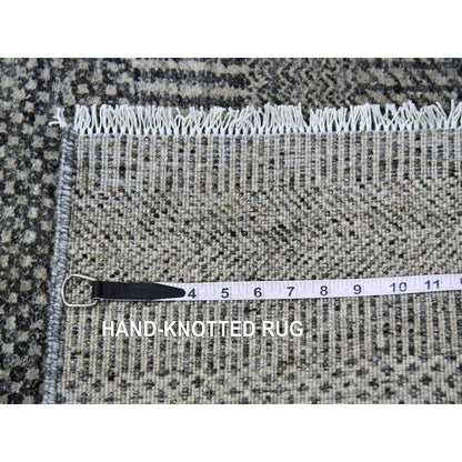 2'5"X15'10" Gray Grass Design Hand Knotted Undyed Wool Xl Runner Rug