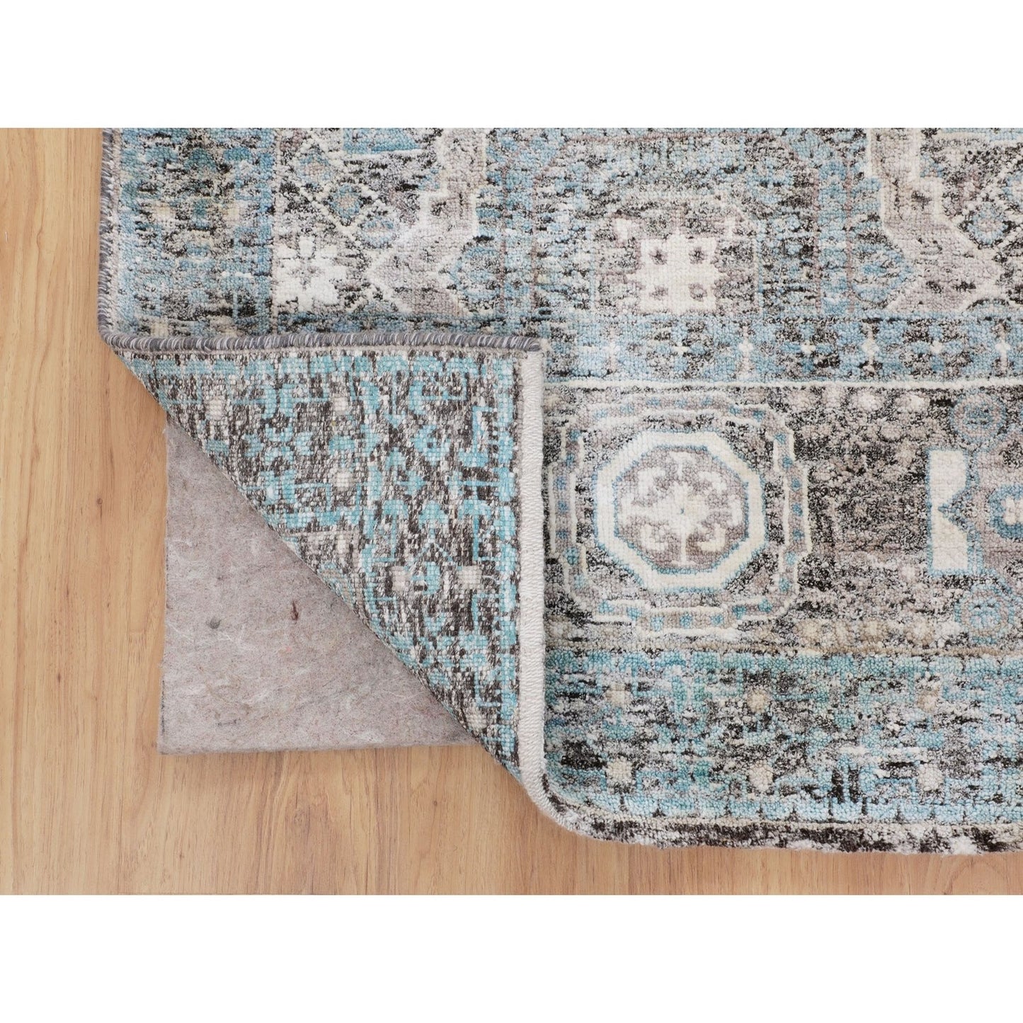 2'8"X6'1" Silk With Textured Wool Hi-Low Pile Handknotted Runner Fine Rug