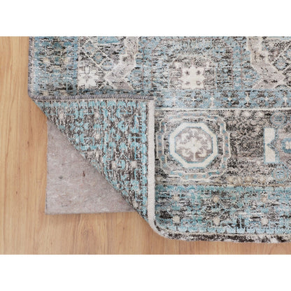 2'8"X6'1" Silk With Textured Wool Hi-Low Pile Handknotted Runner Fine Rug