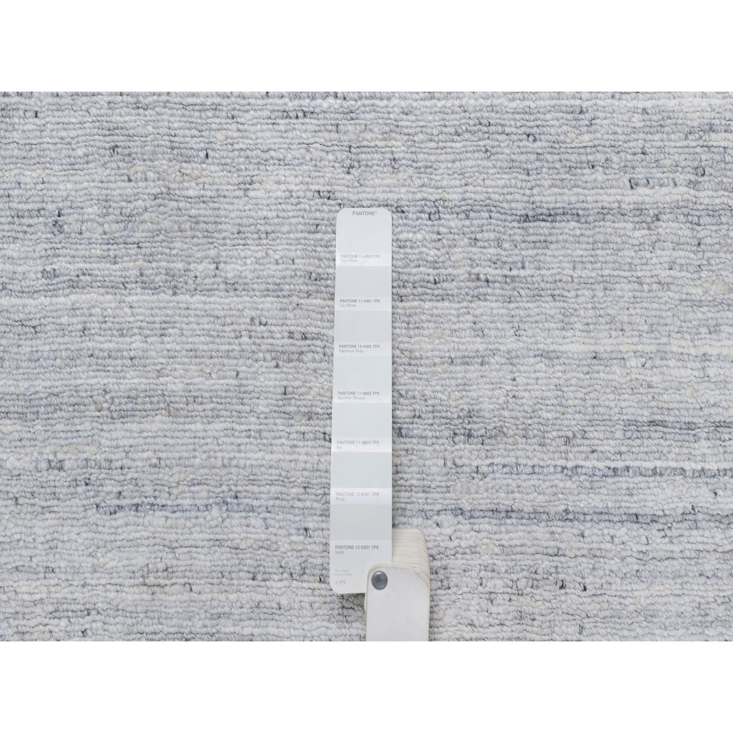 12'X18' White Plain Modern Striae Design Hand Loomed Wool Oversized Rug