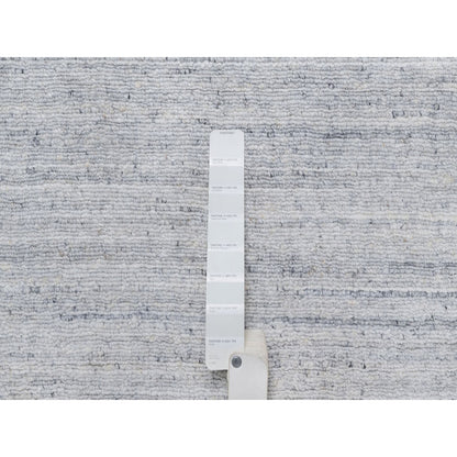 12'X18' White Plain Modern Striae Design Hand Loomed Wool Oversized Rug