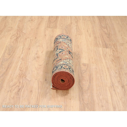 2'7"X12' Red Pure Wool Hand Knotted Antiqued Heris Re-Creation Runner Rug