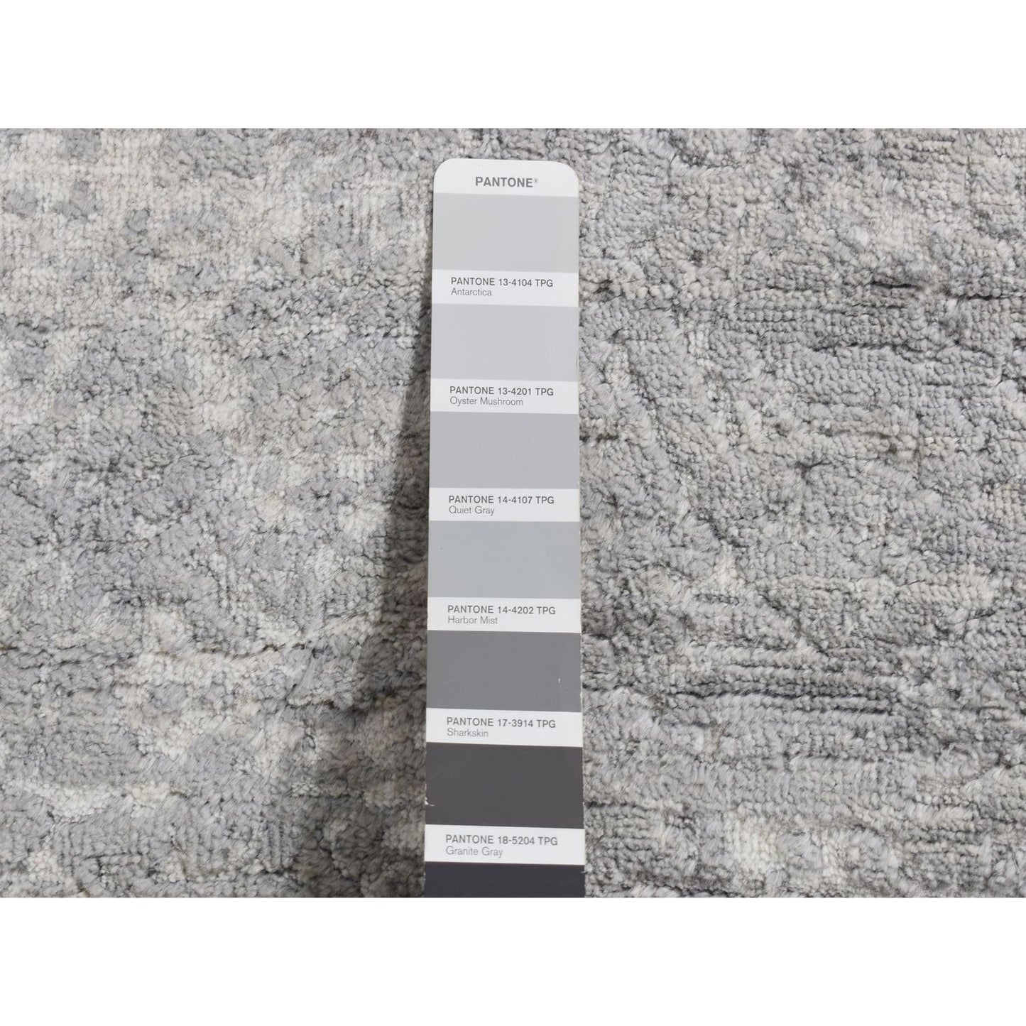 4'X9'8" Gray Erased Zoroastrian Design Runner Wool-Silk Hand Knotted Rug