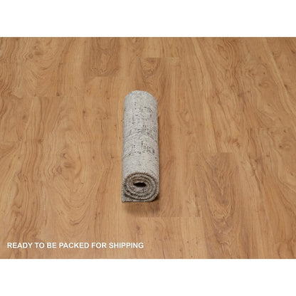 2'X3' Fossil Gray Undyed Natural Wool Hand Knotted Modern Design Mat Rug