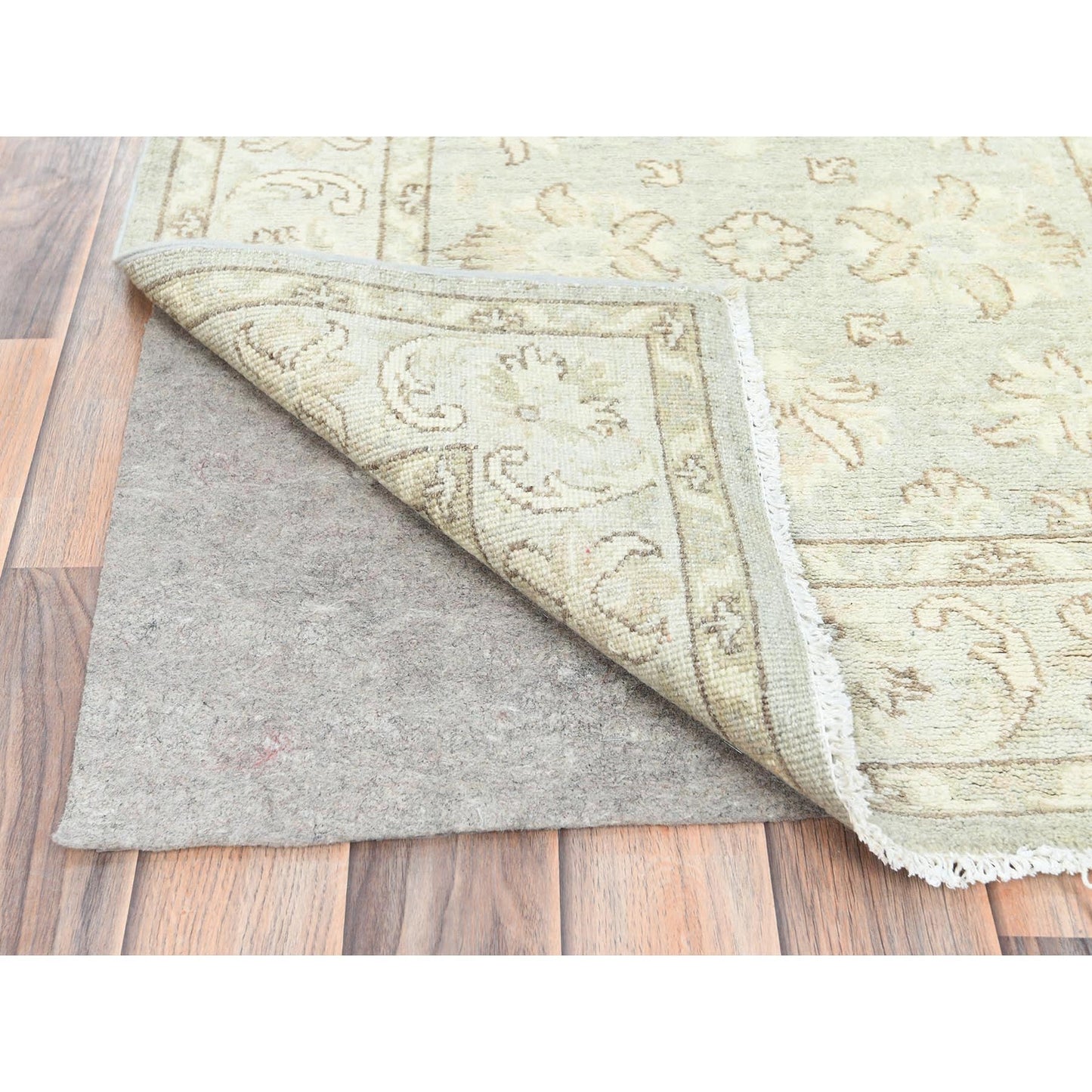 2'9"X9'7" Ivory Hand Knotted Afghan Stone Washed Peshawar Wool Runner Rug