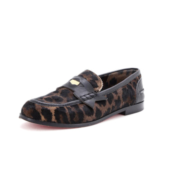 Christian Louboutin Women'S Penny Loafers Leopard Print Goat Hair
