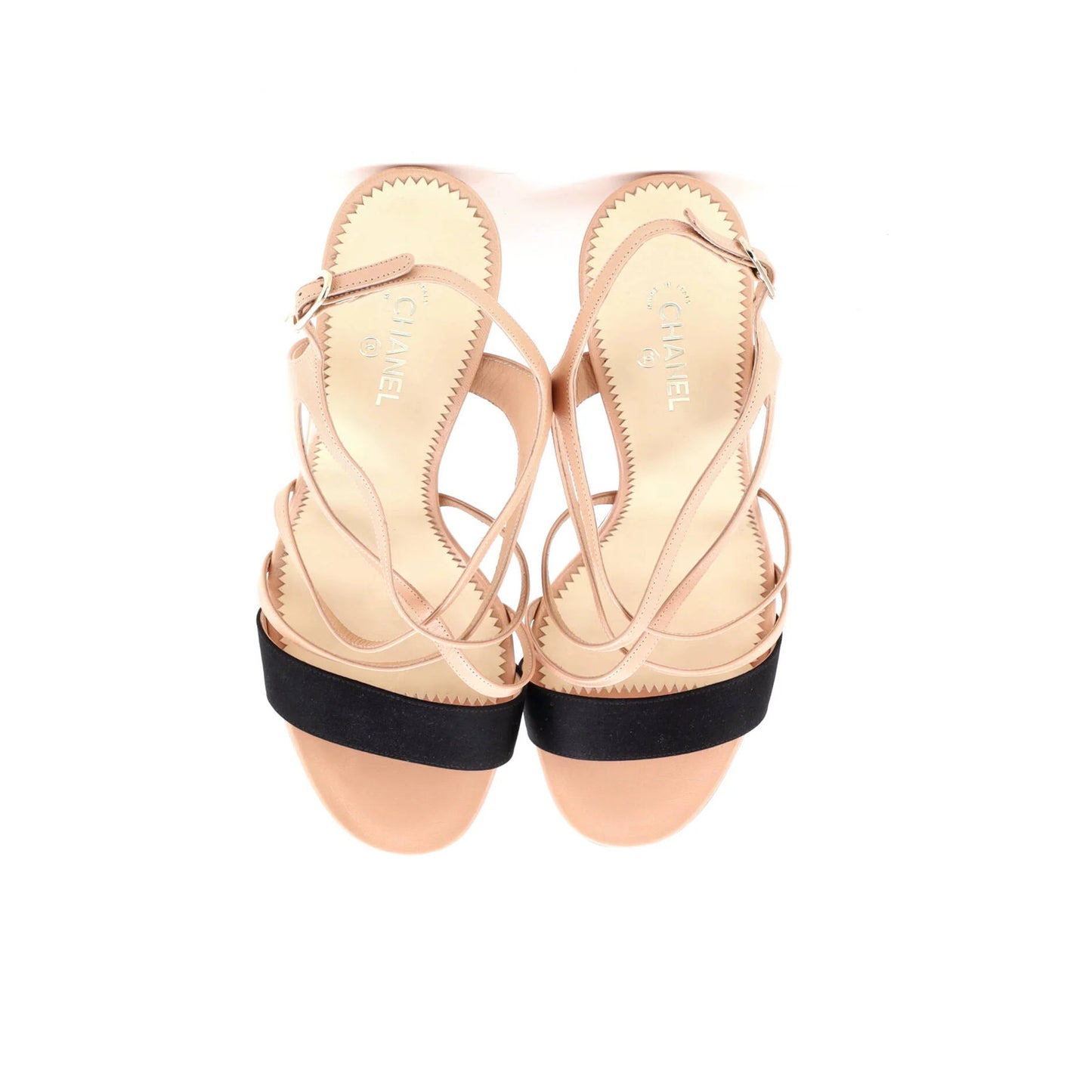 Chanel Women'S Strappy Pearl Heeled Sandals Leather And Satin