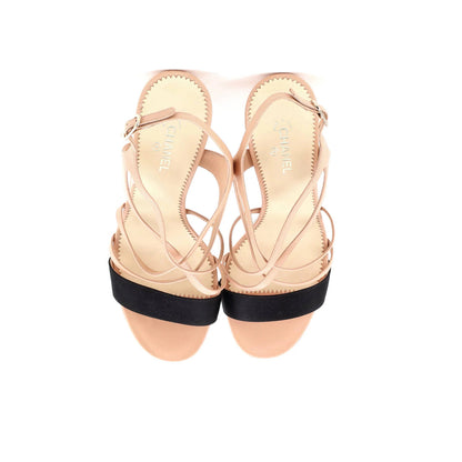 Chanel Women'S Strappy Pearl Heeled Sandals Leather And Satin