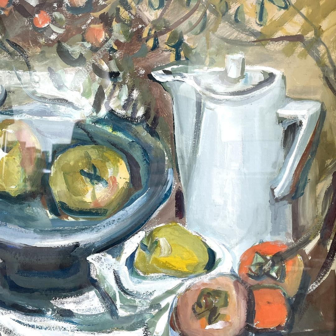 Ludwig Bock 1965 Original Gouache Still Life Painting  Apples & Pears  Signed