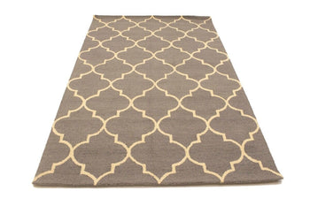 5X8 Ft Hand-Tufted Taupe Trellis Rug Wool Plush