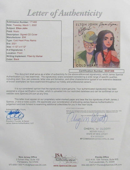 Elton John Autographed Cd Insert "Cold Heart Pnau Remix" Jsa 175929
