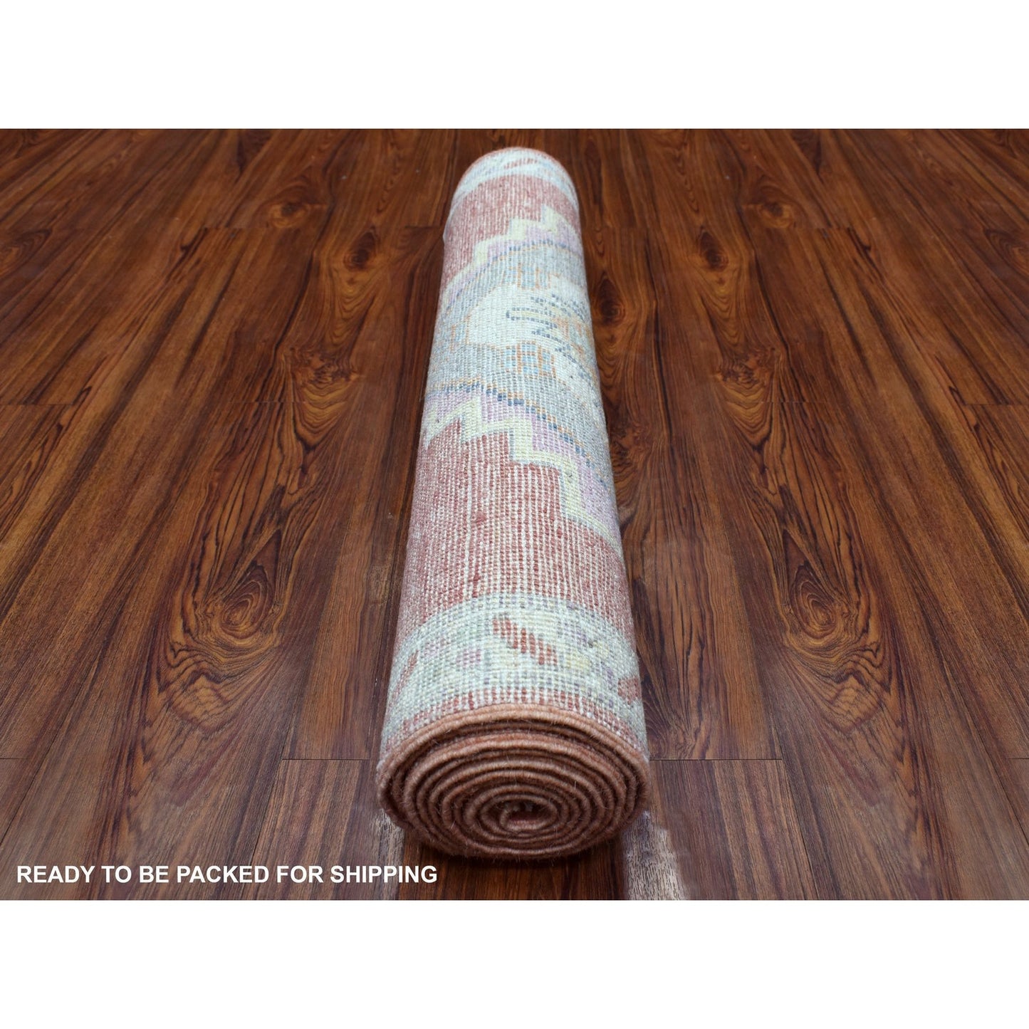 2'10"X9'6" Coral Red Afghan Angora Oushak Wool Hand Knotted Runner Rug