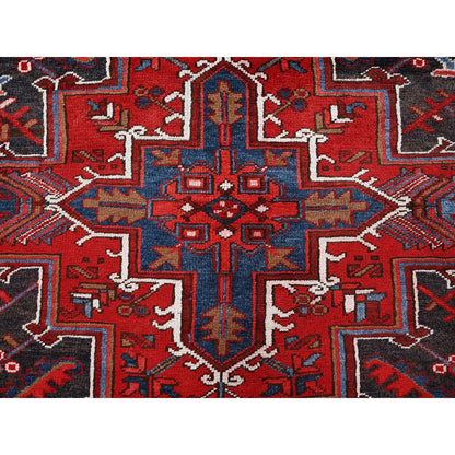 7'9"X10' Scarlet Red Vintage Zoroastrian Heris Wool Hand Knotted Clean Rug