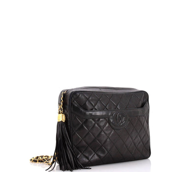 Large Chanel Vintage Camera Tassel Bag Quilted Leather