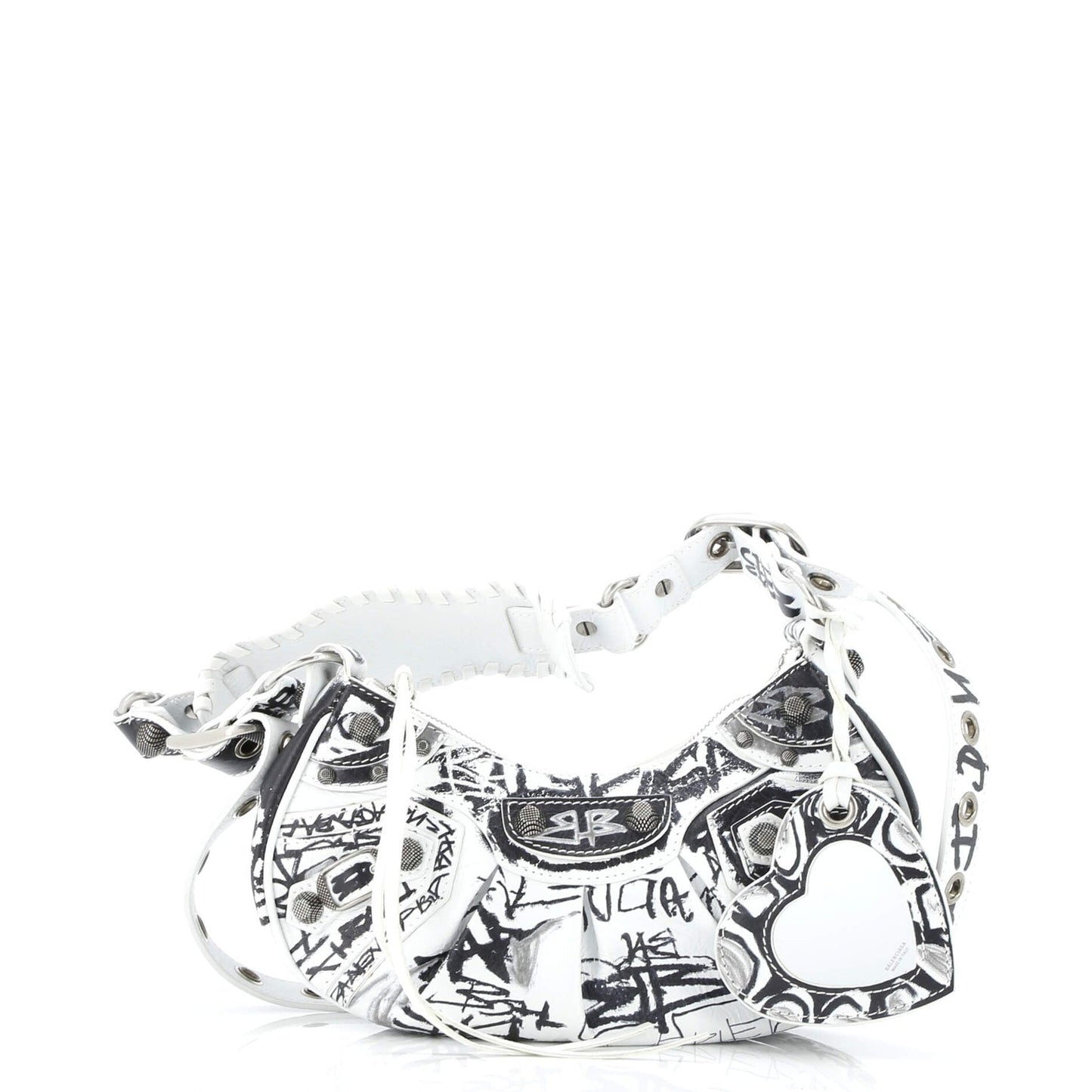 Balenciaga Le Cagole Graffiti Giant Studs Shoulder Bag Leather Mini