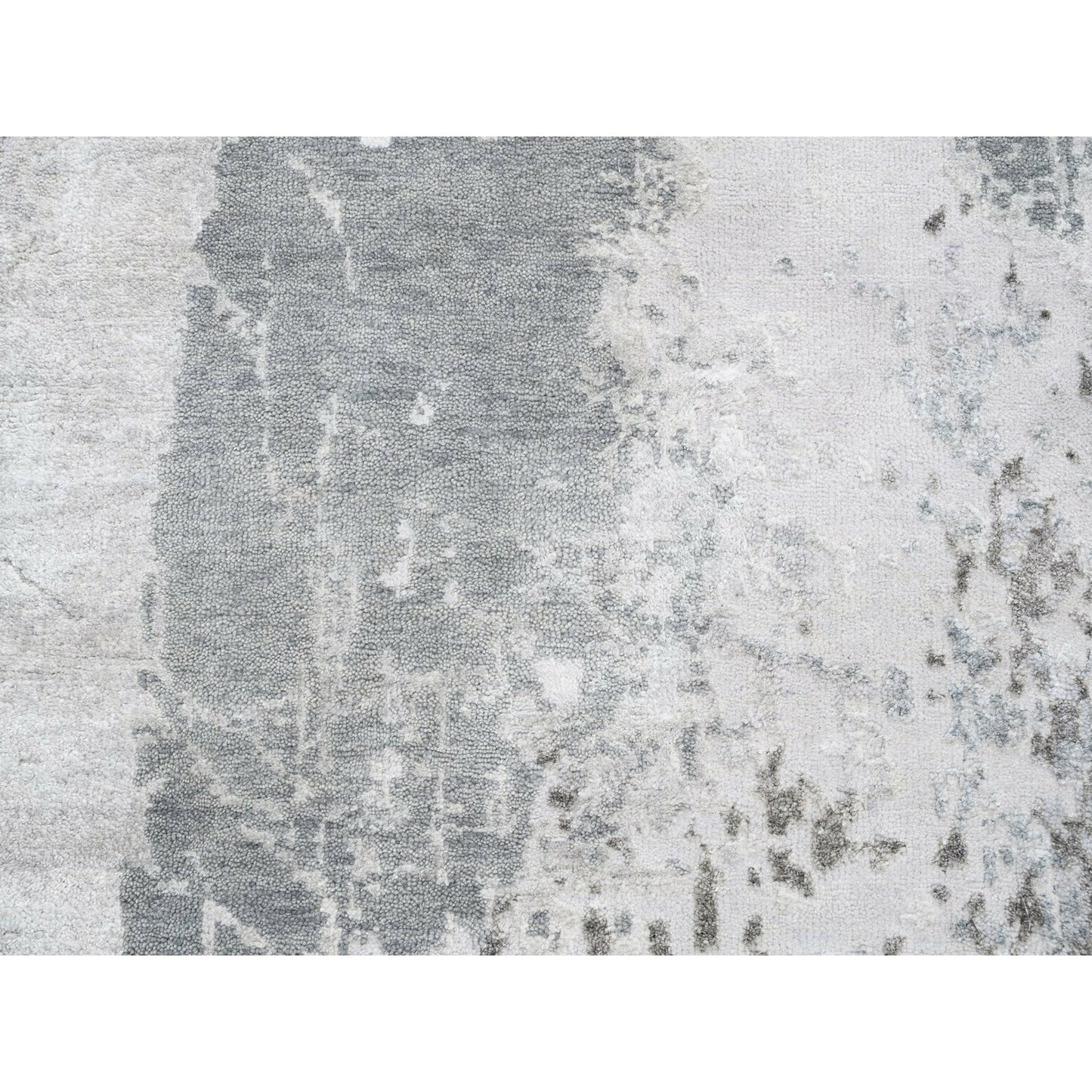 2'9"X10' Gray Modern Wool And Silk Hand Knotted Oriental Runner Rug
