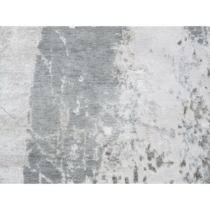 2'9"X10' Gray Modern Wool And Silk Hand Knotted Oriental Runner Rug