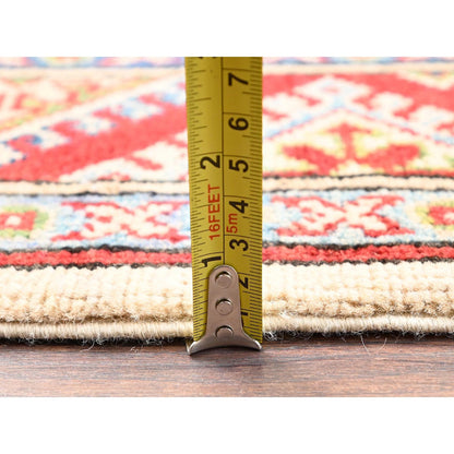 2'9"X15'4" Ivory Hand Knotted Rug Kazak With Geometric Design Wool Runner