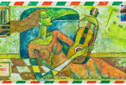 Yamin Young - Little Bird Melody Original Oil Painting Mixed Media Art With Coa