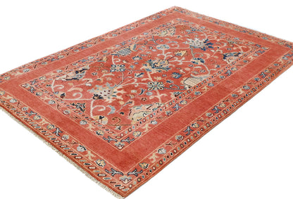 Orange Kazak Peshawar Rug 4X6 Ft Tribal Floral