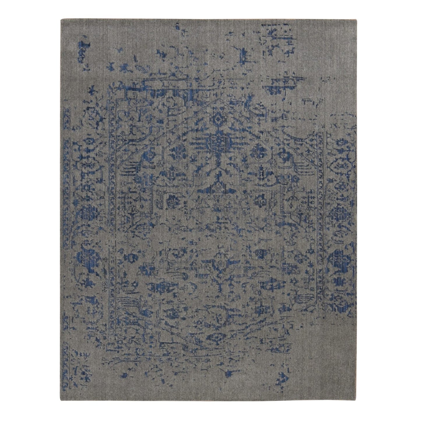 7'10"X10' Battleship Gray Jacquard Hand Loomed Hand Knotted Pure Wool Rug