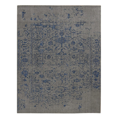7'10"X10' Battleship Gray Jacquard Hand Loomed Hand Knotted Pure Wool Rug