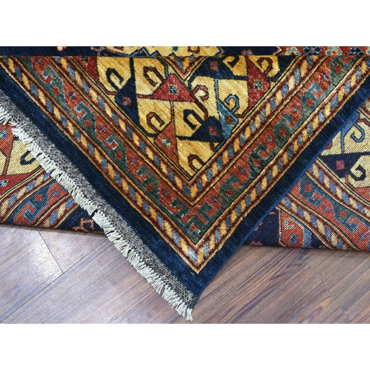 10'1"X13'3" Navy Blue Afghan Ersari Geometric Design Handknotted Wool Rug