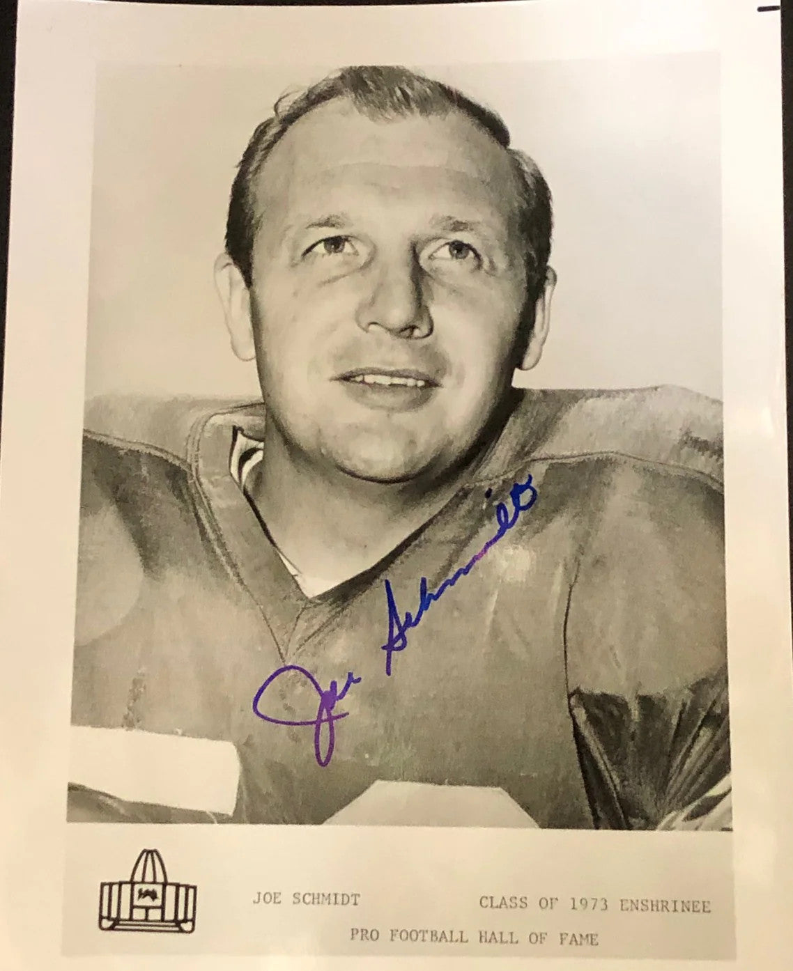 Joe Schmidt Autographed 8X10 Football Photo