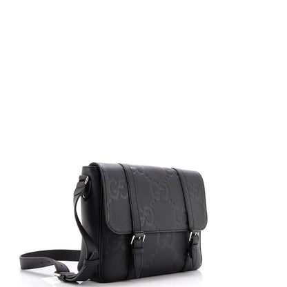 Gucci Double Belt Flap Messenger Bag Jumbo Gg Embossed Leather Medium
