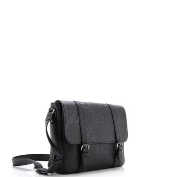 Gucci Double Belt Flap Messenger Bag Jumbo Gg Embossed Leather Medium