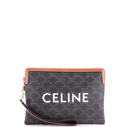 Celine Logo Zip Wristlet Pouch Triomphe Coated Canvas Small