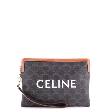 Celine Logo Zip Wristlet Pouch Triomphe Coated Canvas Small